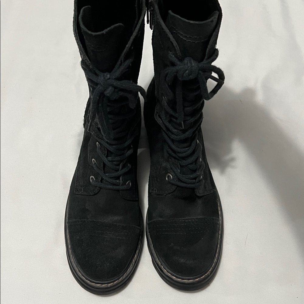 Donald J Pliner Black Leather Gita Side Zip Combat Boots - Picture 3 of 12